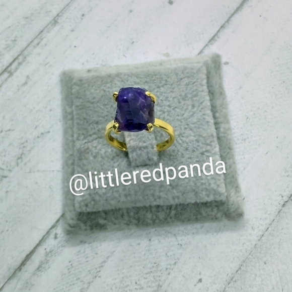 Genuine Raw Amethyst four prong adjustable ring - Picture 4 of 6